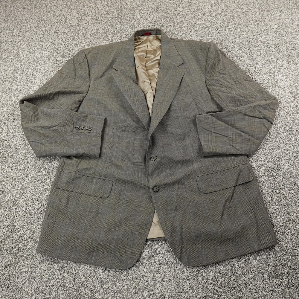 Savile Row Blazer Mens 48 Gray Wool Houndstooth Plaid Sport Coat Suit Jacket Top